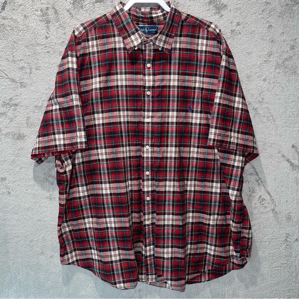 Ralph Lauren Red Green Plaid Classic Fit Button Down Shirt 3XL Tall 100% Cotton